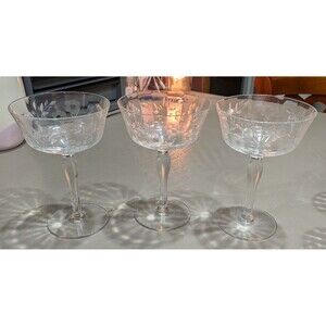 Antique Tiffin Flanders Water Goblet Etched Poppy Stem 15024 - Set of 3